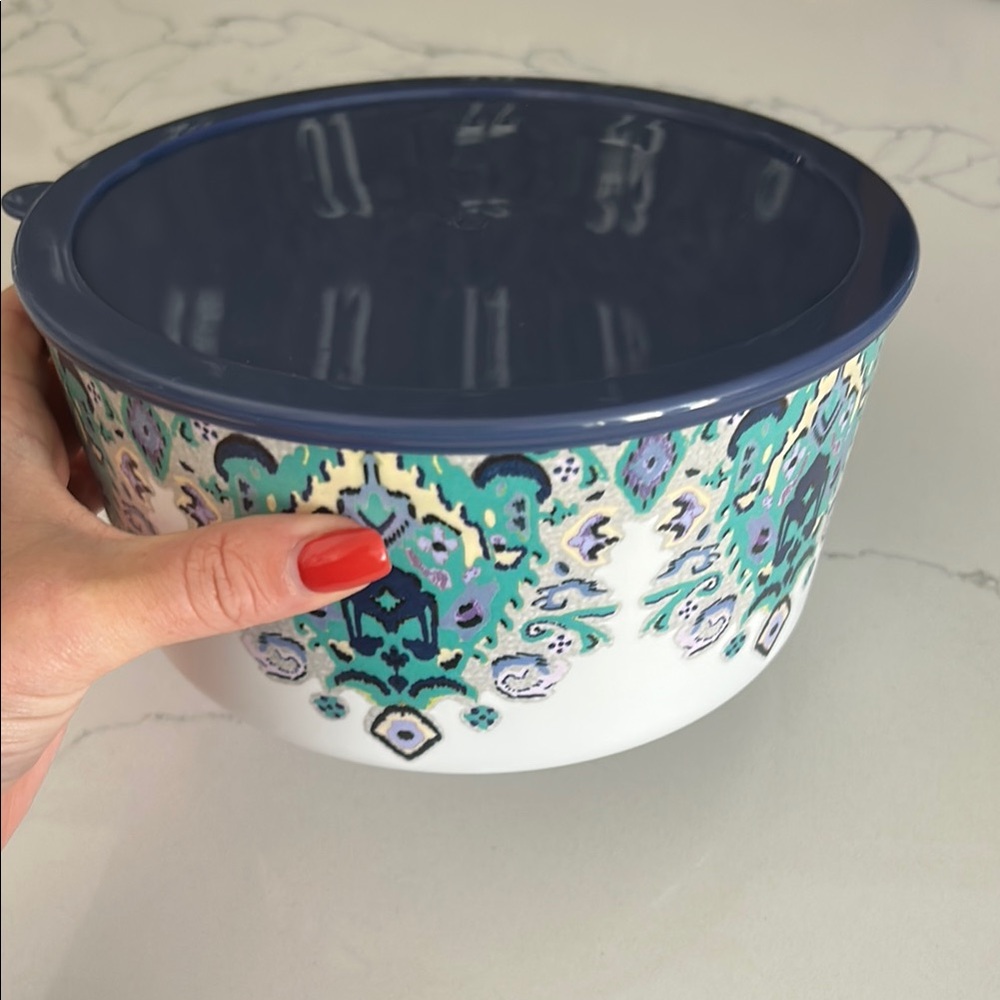 Anthropologie Colorful Patterned Container with Blue Lid